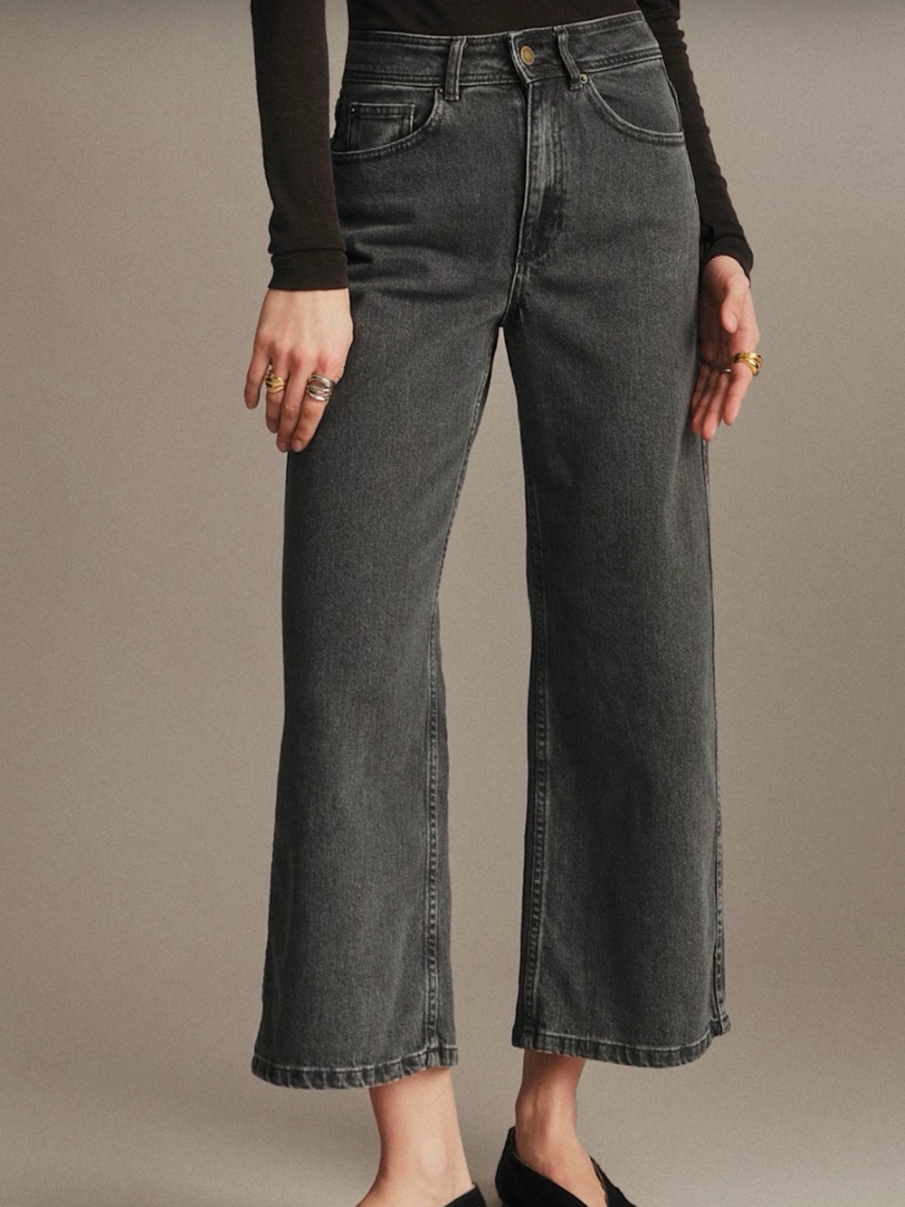 Sezane Middle Gray Wide-Leg Le Crop Jeans
